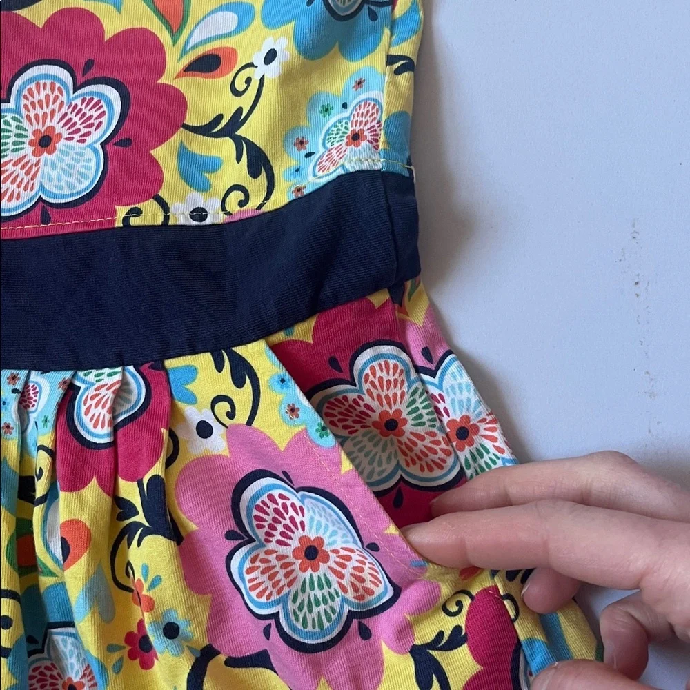 Hanna Andersson Short Sleeve Cotton Yellow Floral Dress with Pockets